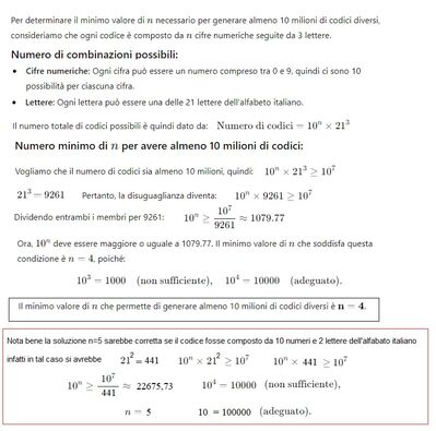 codice di almeno 10 milioni di combinazioni