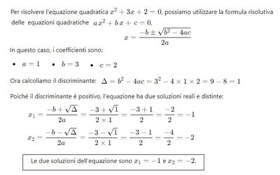 Soluzioni equazione secondo grado