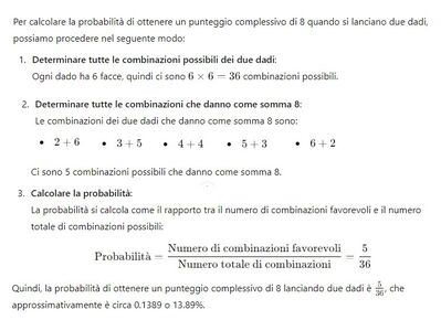 Probabilità di ottenere 8 nel lancio di due dadi