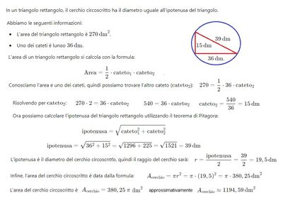 Area cerchio circoscritto triangolo rettangolo