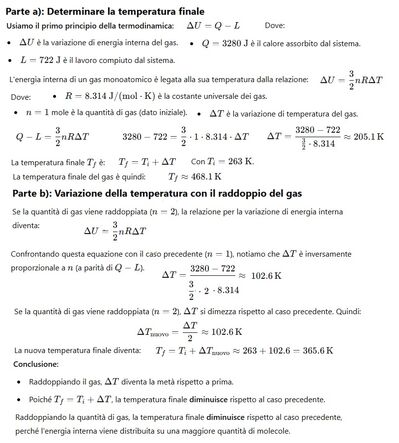 Temperatura del gas in funzione della quantità