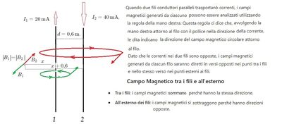 Campo magnetico nullo dovuto a fili con correnti con versi opposti 1