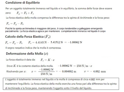 Molla che tiene corpo in equilibrio nel liquido 2