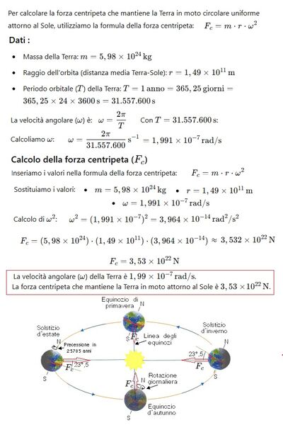 Forza centripeta Terra Sole