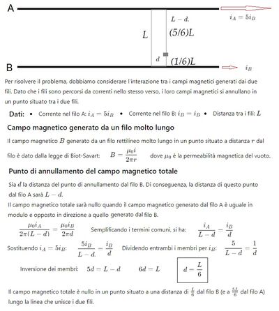 Campo magnetico nullo tra fili