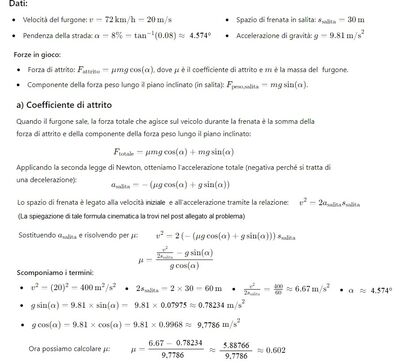 Furgone in salita e attrito e spazi di frenata 1