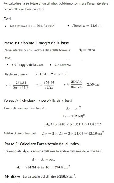 Area totale cilindro