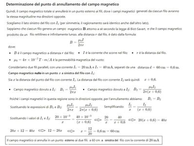 Campo magnetico nullo dovuto a fili con correnti con versi opposti 2