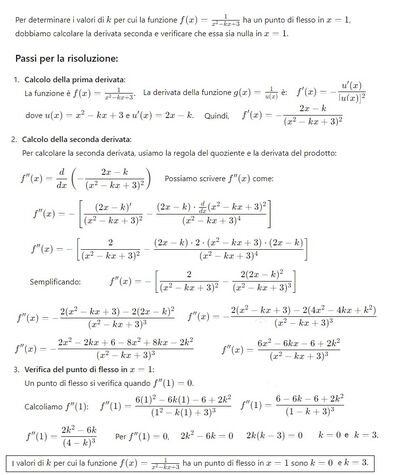 valori di k per punto di flesso in x=1