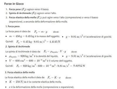 Molla che tiene corpo in equilibrio nel liquido 1