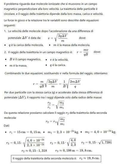 Raggio traiettoria molecola