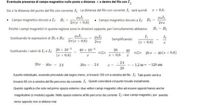 Campo magnetico nullo dovuto a fili con correnti con versi opposti 3