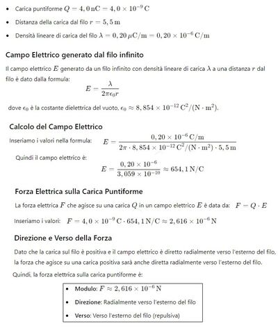 Filo infinito e carica elettrica